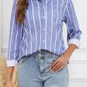 Wrinkle Free Womens Striped Button Down Shirts for Women Long Sleeve Stretch Business Office Formal Work Blouses Tops (L)