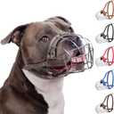 BRONZEDOG Pitbull Dog Muzzle Breathable Metal Basket for Large Dogs Amstaff Staffordshire Terrier Biting Chewing Barking (Leather, Gray)