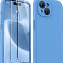 AOTESIER Magnetic for iPhone 15 Case, [Compatible with Magsafe] [Food Grade Silicone] Upgraded Camera & Screen Protection Phone Case with [2 Screen Protectors], 6.1 inch, Sky Blue