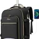 Carry On Backpack with Wheels for Adults, Airline Approved Rolling Backpack for Women, Foldable Bottom Travel Laptop Backpack (Black)