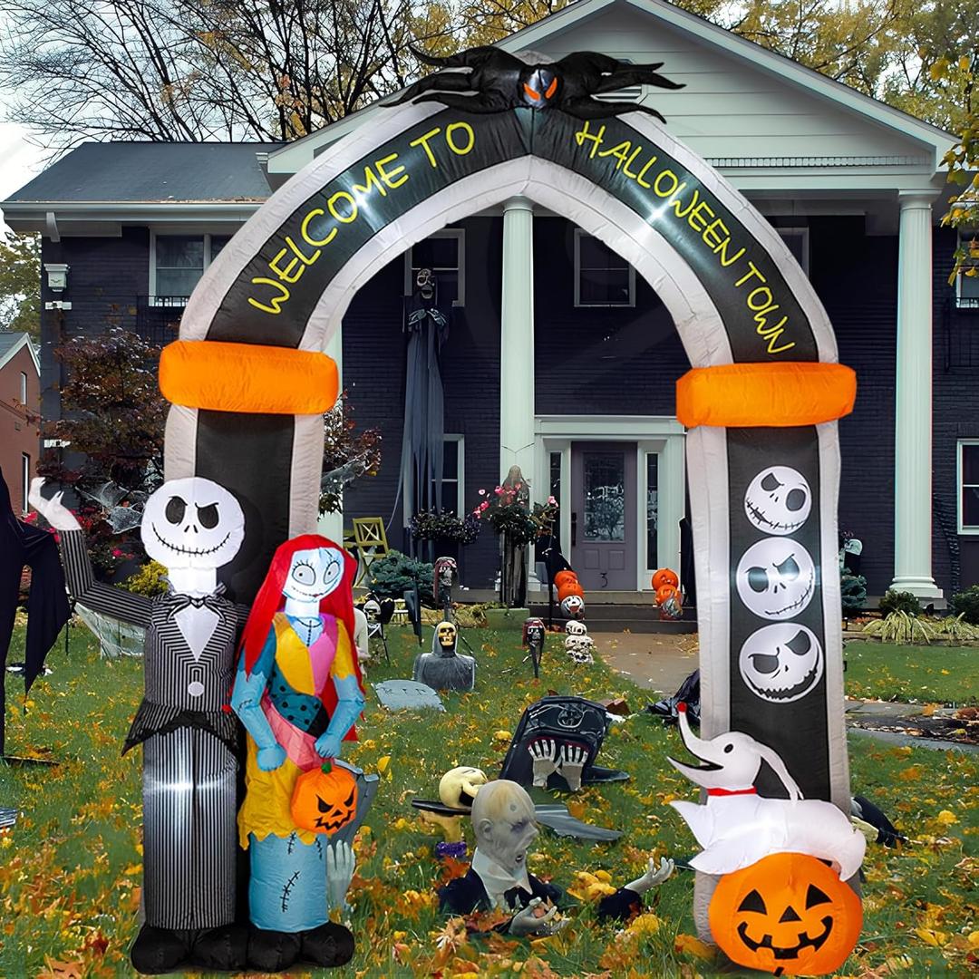 10FT Halloween Inflatable - Giant Halloween Inflatable Archway with Skeleton and Dog - Halloween Arch Blow Up with Built-in LED Lights for Outdoor Yard Garden Lawn Decor