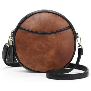 GAEKEAO Vegan Leather Crossbody Bags for Women Circle Cross Body Shoulder Bag Purses Handbags with Adjustable Straps (Black&brown)