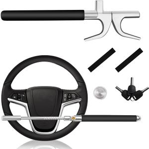 Steering Wheel Lock,Universal Retractable Car Steering Wheel Lock,Vehicle with Adjustable Anti-Theft Protection with Bonus Safety Hammer - Suitable All Cars, Gifts. (Black)