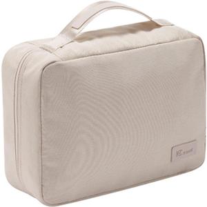 Travel Makeup Bag for Women Men, Large Capacity Hanging Toiletry Bag, Cosmetic Bag for Essentials Traveling Accessories(Beige)