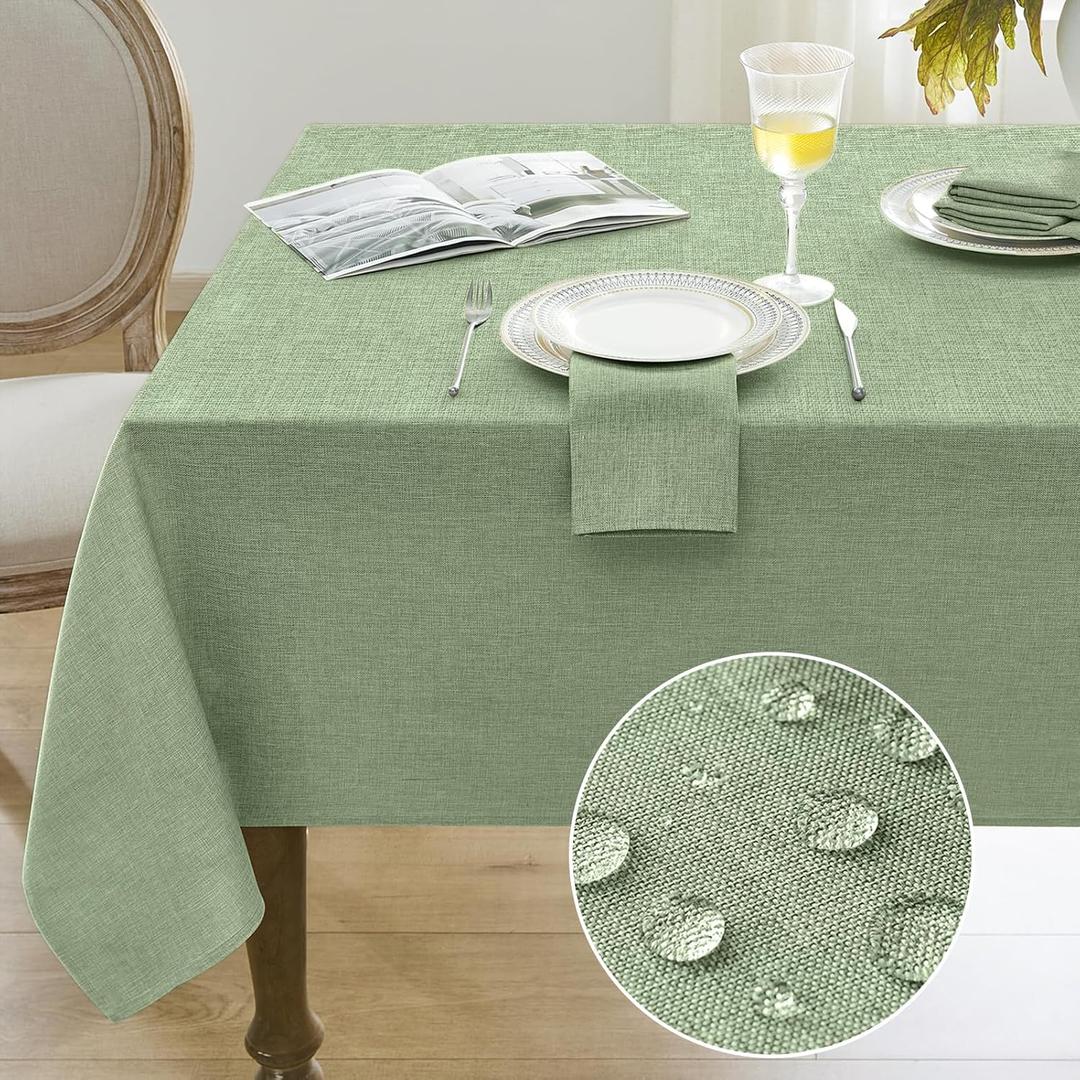 Softalker Rectangle Tablecloth 60 x 104 Inch Sage Green Spring Tablecloths Linen Textured Stain and Wrinkle Resistant Decorative Dining Table Cover for Summer Outdoor, Tea Party, Birthday, Coffee