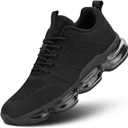 Womens Air Cushion Running Shoes Walking Jogging Fitness Gym Fashion Sneakers Lace Up Casual Comfortable Work Tennis Sport Athletic Trainers (6, All Black)