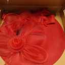 dressfan Wide Brim Fascinator Derby Hats for Women,20s Detachable Flower Hat with Headband for Derby Church Wedding Tea Party (Red)