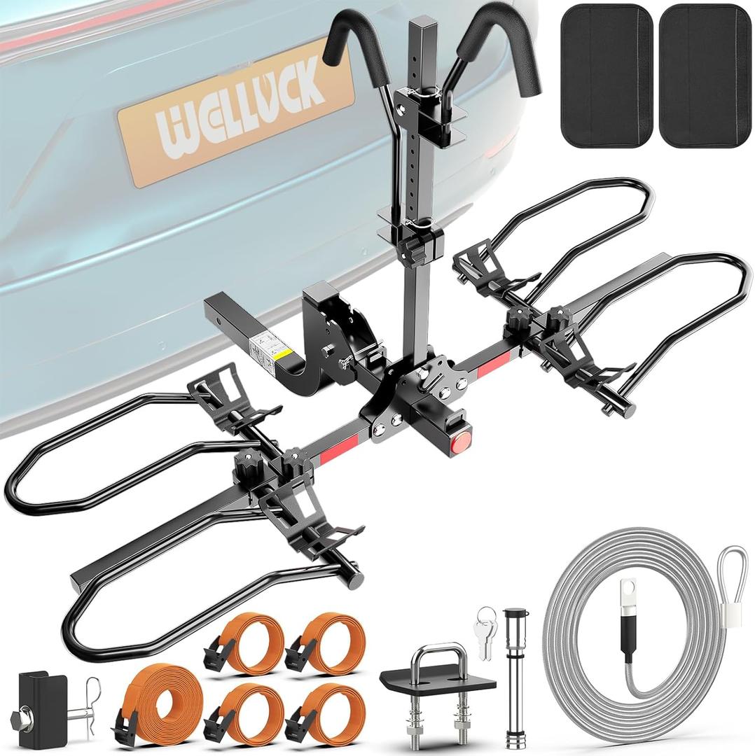 WELLUCK Bike Rack for Car,200LB 2 Ebike Rack Hitch with Up to 5-inch Fat Tire,Folding Hitch Mount Anti-Theft Bike Rack for RV Trucks SUV -2" Hitch Receiver