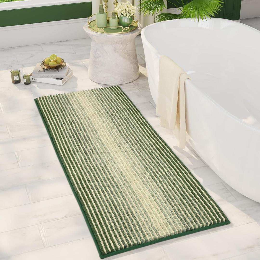 BSICPRO Large Bathroom Rugs, Bath Mat Rug for Bathroom Non Slip 20 x 47 Inches Water Absorbent Chenille Bathroom Runner Rugs Floor Mats Machine Washable (Sage and Cream) (47" x 20")