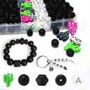 99-Piece Silicone Bead Set - 60 Black Beads in 3 Shapes, Alphabet & 5 Extra Vowels, 8 Cactus Beads in 4 Colors - Ideal for DIY Projects
