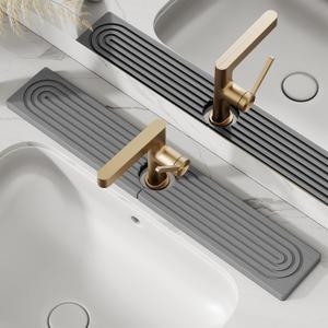 Stone Faucet Mat for Kitchen Sink, Diatomite Drying Stone Tray & Sink Protector, Water-Absorbing Splash Guard, Prevent Moisture on Kitchen & Bathroom Counter (Dark Gray,23.6" x 3.9")