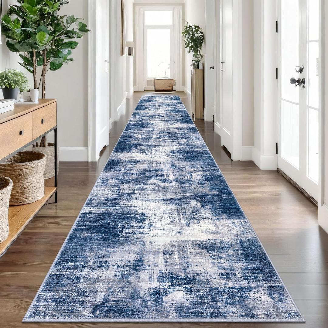 IOHOUZE
Abstract Runner Rug 3x18 Ft Washable Runners for Hallways, Non Slip Kitchen Runner Printed Faux Wool Entryway Runner Indoor, Modern Abstract Floor Carpet for Hall Stair, Navy/Grey