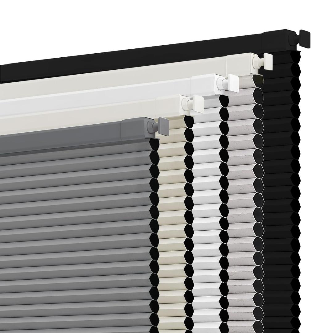 SUNOFF Cordless No Drill Blackout Cellular Shades, 33" W x 48" H, Grey