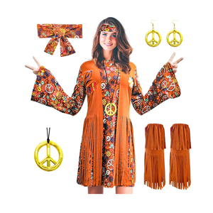ATAMET 60s 70s Outfits for Women Hippie Costume Disco Dress,Halloween Party Dress Set M