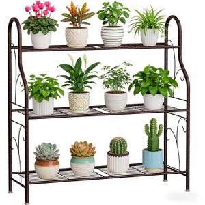 SORCEDAS Plant Stand Indoor Outdoor Plant Shelf 3 Tier Metal Corner Flower Stand Multiple Holder for Patio Garden Balcony Living Room, Bronze