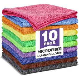 TEAWOO 10 Colors Microfiber Cleaning Cloths, 10 Pack Assorted Cleaning Rags, Highly Absorbent Microfiber Towels for Car, Kitchen, Bathroom and Household Cleaning, 11.8" x 11.8"