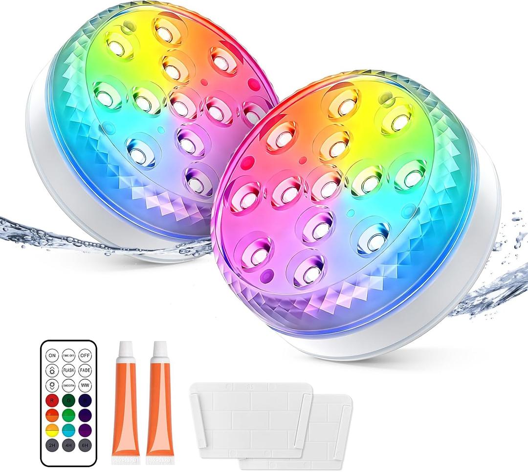 LOFTEK Submersible LED Lights with Remote, 13 LED Pool Lights for Inground Above Ground Pool, IP68 Waterproof 16 Color Changing Underwater Light for Ponds, Hot Tub, Bath, Battery Operated (2 Packs)