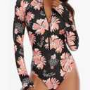 Zando UPF 50+ Surfing Long Sleeve Swimsuits for Women - One Piece Rash Guard Swimsuit Women, Beach Full Coverage Bathing Suit Medium