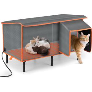 SIWA MARY Heated Cat House for Outside in Winter, Weatherproof & Waterproof Outdoor Cat House with Cat Heating Pad, Insulated Cat Shelter with Heater for Feral Barn Cats Kitty
