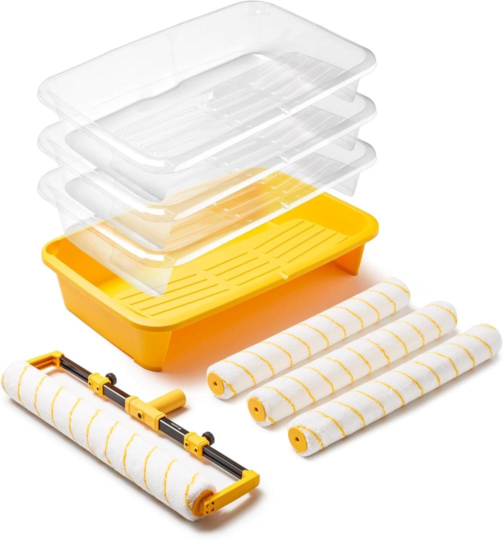Voomey 18" Paint Roller kit9 Piece 18 inch Paint Roller18 Paint Roller Tray with Liner,Microfiber Paint Roller,Paint kit for House Painting