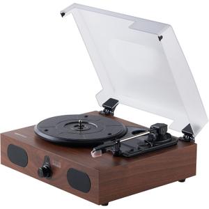 Amazon Basics Desktop Vinyl Record Player Turntable with Bluetooth Playback, Built-in Speakers, 3-Speed, Wireless Playback, Black
