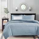 Madison Park Quebec 3-Piece Quilted King Coverlet Set - Dusty Pale Blue, Floral Pattern - King/Cal King Bed - Ideal For Warm Climate Room Decor or Extra Warmth