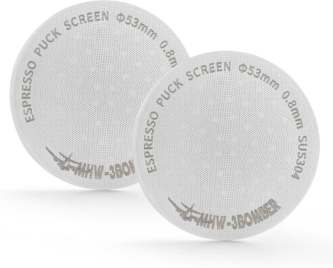 MHW-3BOMBER 53mm Espresso Puck Screen 2 Packs Metal Coffee Filter Reusable Espresso Filters for 54mm Portafilter Basket 0.8mm Thickness FG7009M-OS (Silver)