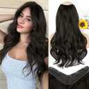 ALXNAN Long Wavy Hair Extensions for Women, Clip in Hair Extensions Clip Ins Soft Full Head Synthetic Hairpieces 20 Inch Black Brown