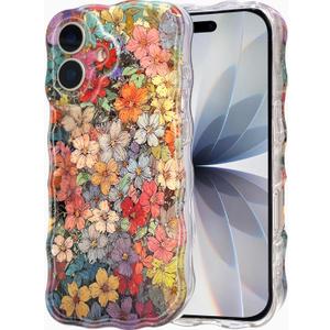 Cute for iPhone 17 Case Retro Floral Phone Case [Curly Wave Edge] [Full Camera Protection] [14 FT Drop Protection] Soft TPU Slim Shockproof Phone Cover for Women Girls