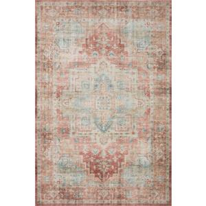 Loloi Heidi Terracotta/Aqua 2'-0" x 5'-0" Accent Rug | HEI-01 Printed Approx. 2x5 Orange Entryway Kitchen, Timeless, Classic, Textured, Old-World, Accent Rug