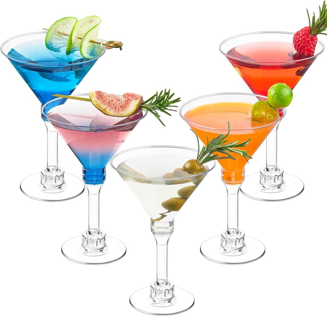 TOFLEN 40 Pack Plastic Martini Glasses 5 Oz Disposable Mini Tall Cocktail Cups Plastic Margarita Glasses Perfect for Summer Party Wine, Drinks, Appetizers, Desserts