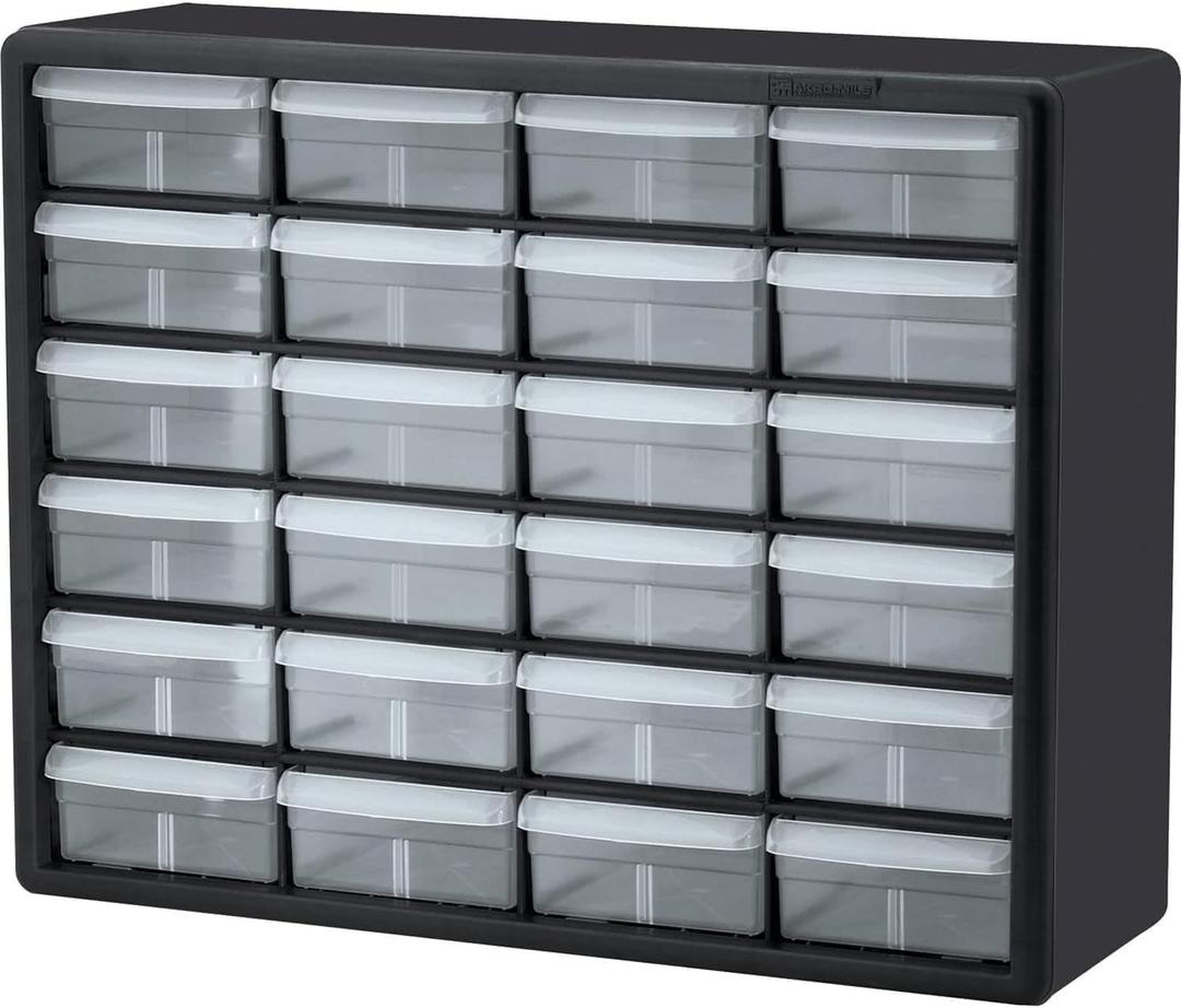 Akro-Mils 24-Drawer Plastic Storage Cabinet, 20" W x 6" D x 16" H, Black
