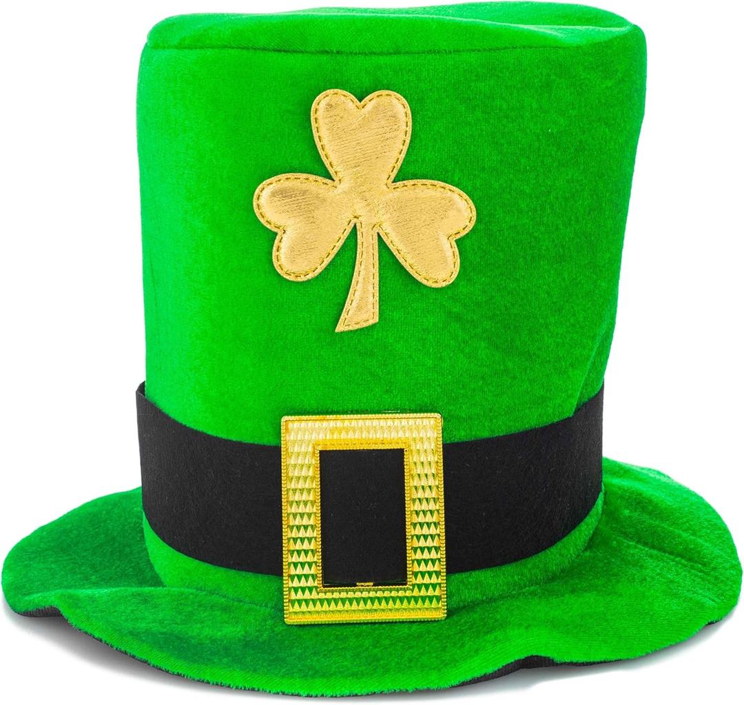 St Patrick's Day Hat Irish Shamrock Top Hats Green Velvet Top Hat Funny Party Costume Hair Accessories for Men Women
