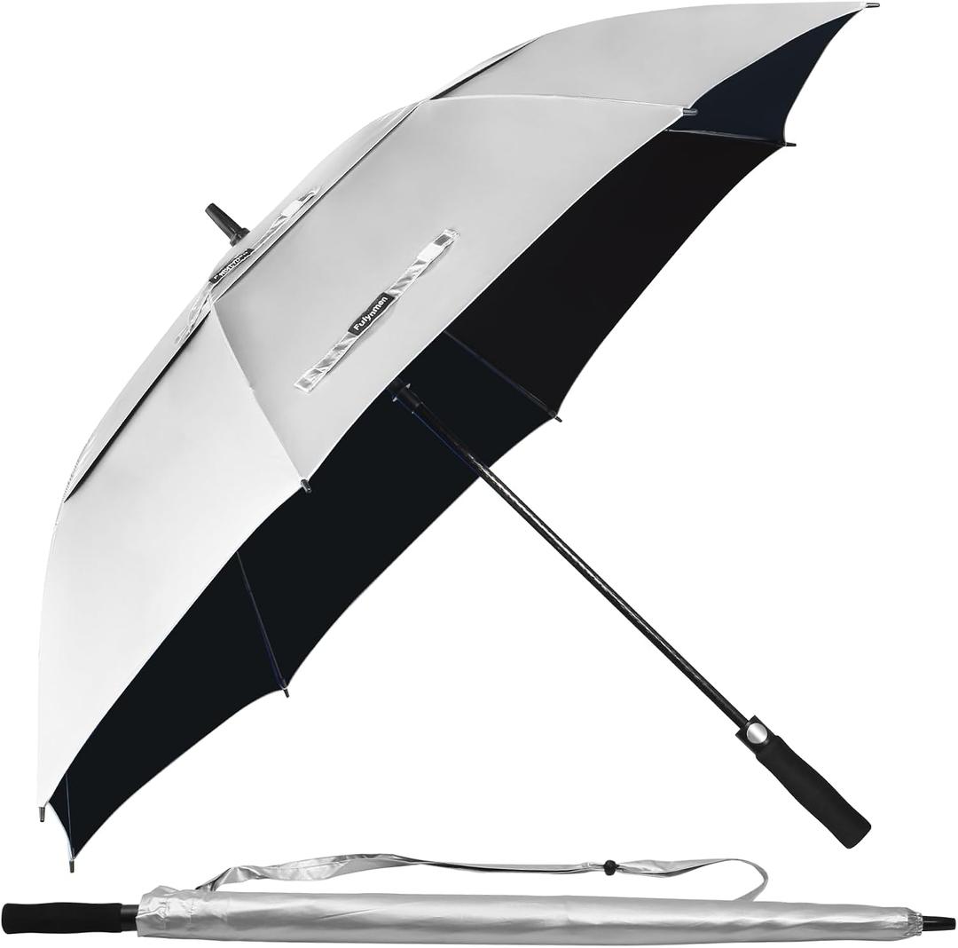 68/62/54 Inch UPF50+ Sun Umbrella UV Protection UV Umbrellas for Sun Protections Windproof Large Golf Umbrella Auto Open and Vented Double Canopy Umbrellas for Sun and Rain (Silver/Black)