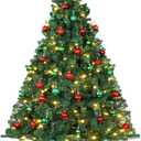 41 Pcs 7 Ft Artificial Christmas Tree with 250 LED Warm White String Lights 40 Red and Green Ball Ornaments Fake Xmas Tree with Metal Stand for Indoor Outdoor Home Office Xmas Holiday Party Decoration
