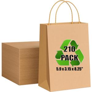 baxwel Paper Gift Bags Bulk of 5.9x3.15x8.25 210 Pcs, Brown Kraft Paper Bags with Handles for Small Business, Heavy Duty Bulk, for Birthday Party Favors, Shopping, Retail
