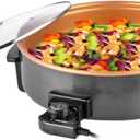 14" Large Electric Skillet with lid, Ceramic Nonstick Coating Electric Frying Pan, 1500W Quick & Even Heating, 5 Adjustable Temperature Control, Tempered Glass Lid & Cool-Touch Handles