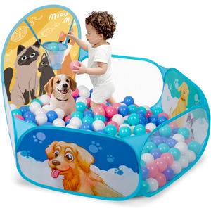 ZimiTeda Cat & Dog Kids Ball Pit for Toddler with Basketball Hoop Foldable Pop-Up Baby Ball Pool for Girls Boys Indoor & Outdoor Game 47.24"/120cm Wide Plyahouse Tent (Balls NOT Included)