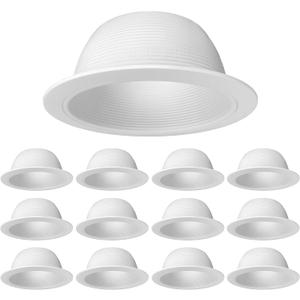 [12-Pack] 6" Metal Recessed Can Light Trim Cover, Step Baffle with Ring, White (Trim Only, Bulb Not Included)