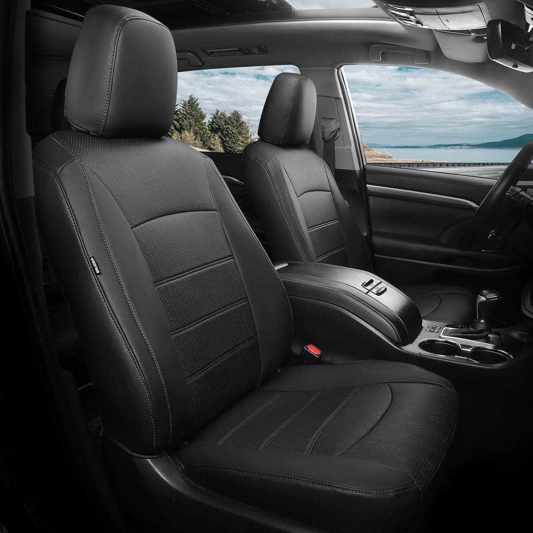 Highlander Seat Covers for Toyota Highlander 2014 2015 2016 2017 2018 2019 7 Seats Full Set Faux Leather, 3-Row Second Row Captain's Chairs, Car Seat Protectors Accessories - Black