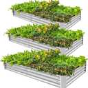 Land Guard 3 Pack 6×3×1ft Galvanized Metal Raised Garden Bed, Metal Planter Kit Box Outdoor for Deep-Rooted Vegetables, Flowers, Green and Herbs, Silver