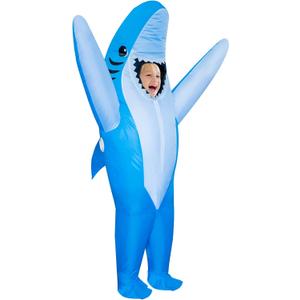 Inflatable Shark Costume Kids, Halloween Shark Inflatable Costumes Funny Blow up Costume for Boys Girls (6-12 Yrs, Blue)