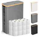 Odonata Large Toilet Paper Storage Basket with Lid, Slim Toilet Paper Organizer, Hold up to 20 Regular Rolls or 15 Mega Rolls. (Grey, 49L)