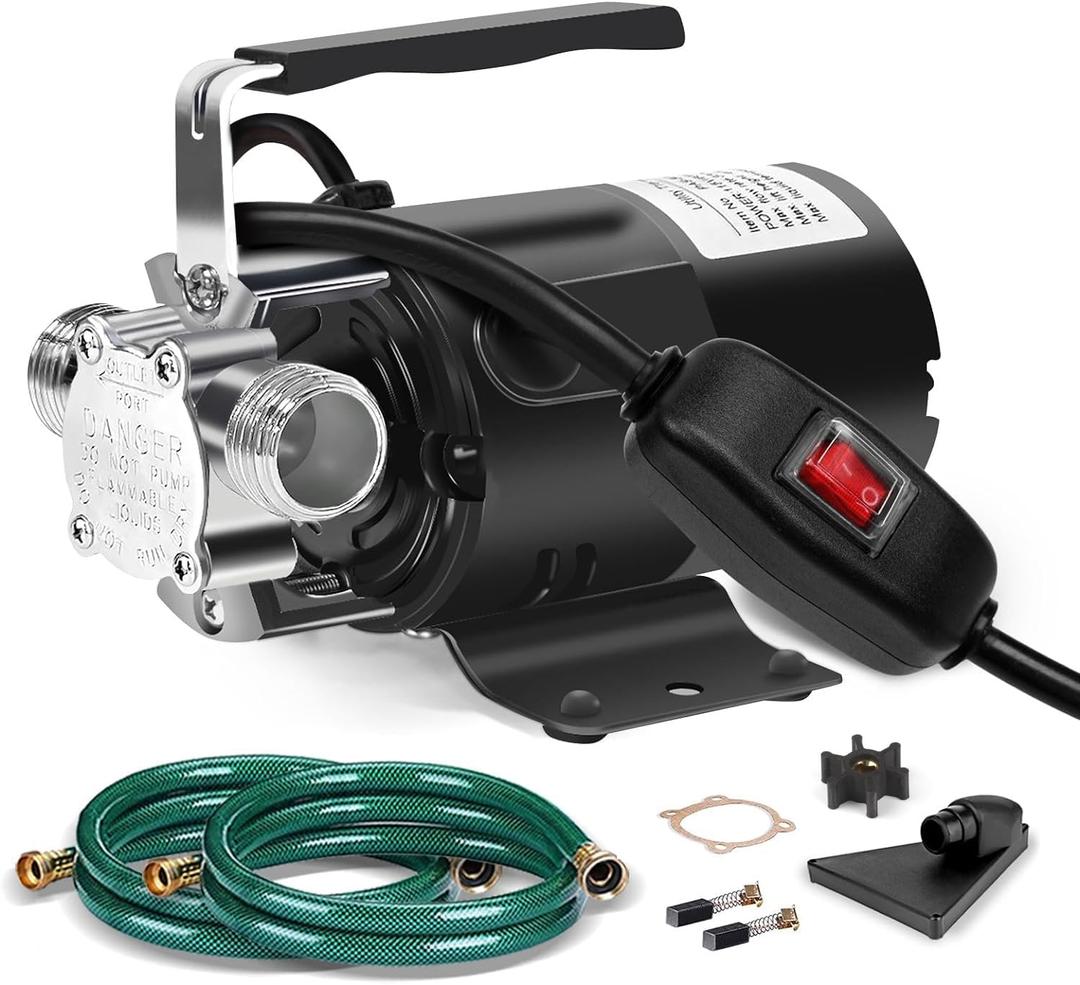 Water Transfer Pump, 115V 1/10HP Electric Utility Pump with On/Off Switch 2 * 6 ft Water Hoses Kit for Removing Water from Garden Pools Aquariums Hot Tub Draining 1/8 Low Suction for Rain Barrel