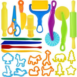 2 x LCY WEDSHI Dough Tool Set, 24 Pcs Dough Tools Sets for Kids Ages 4-8, Dough Accessories Includes Animal Molds, Cutters Roller, Rolling Pins, Safety Scissors, Plastic Knife