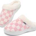 UBFEN Womens Slippers Classic Plaid Winter Warm with Memory Foam Fluffy House Shoes Platform Indoor Bedroom (9-10, B-white Pink)