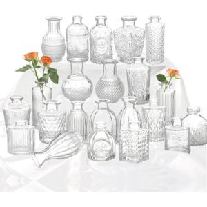 Glass Bud Vase Set of 22, Small Vases for Flowers, Clear Centerpieces, Mini in Bulk Rustic Wedding Decorations, Vintage Look Home Table Flower Decor (Clear)