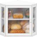 White Bread Box for Kitchen Counter, Bamboo Wood Large Capacity Bread Storage Bin with Acrylic Wavy Door Panel (White, Meduim) (Medium)