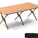 48Inch Folding Camping Table, Lightweight Roll-Up Table Aluminum Low Portable Picnic Table with Carrying Bag for Outdoor, Beach, Picnic, Backyards, BBQ and Party, Log Color (120CM)