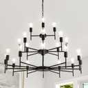 Modern Farmhouse Chandelier 24 Light Large Black Chandeliers for Dining Room Light Fixture, Round Iron Candle Chandeliers 3-Tier 42for High Ceilings Foyer Living Room Entryway Hallway, E26
